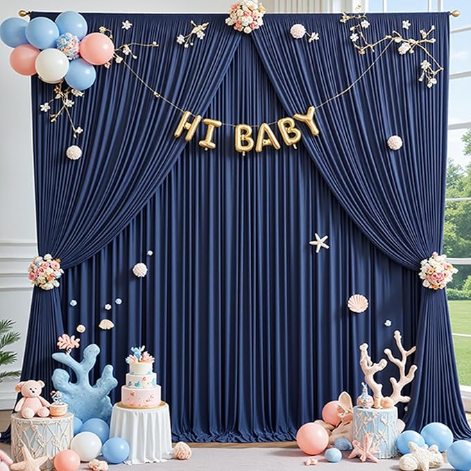 20×14ft Wrinkle Free Navy Blue Backdrop Curtain for Wedding Parties,4 Panels 5×14ft Height Soft Silky Polyester Photo Backdrop Drapes Curtains for Birthday Photography Stage Events Background Cloth