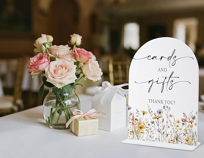 Wedding Signs for Ceremony and Reception, Boho Floral Cards And Gifts Sign, Wedding Signage with Stand, Bridal Shower Table Centerpieces, Supplies for Engagement Reception and Event Party, 30