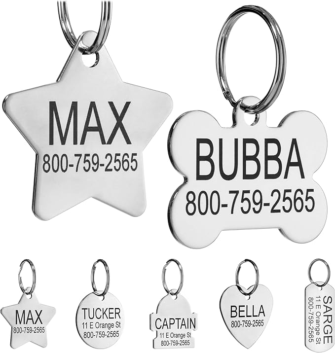 Providence Engraving Custom Engraved Stainless Steel Pet ID Tags - Personalized Front and Back Identification, for Large or Small Cats and Dogs, Star, Small