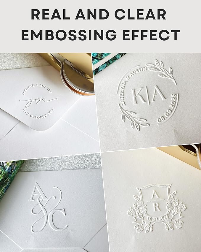 Custom Wedding Embosser, Personalized Embosser for Envelope, Invitation Card and Napkin, Steel Seal Embosser for Name, Monogram and Initials, Custom Logo Embosser (Wedding)