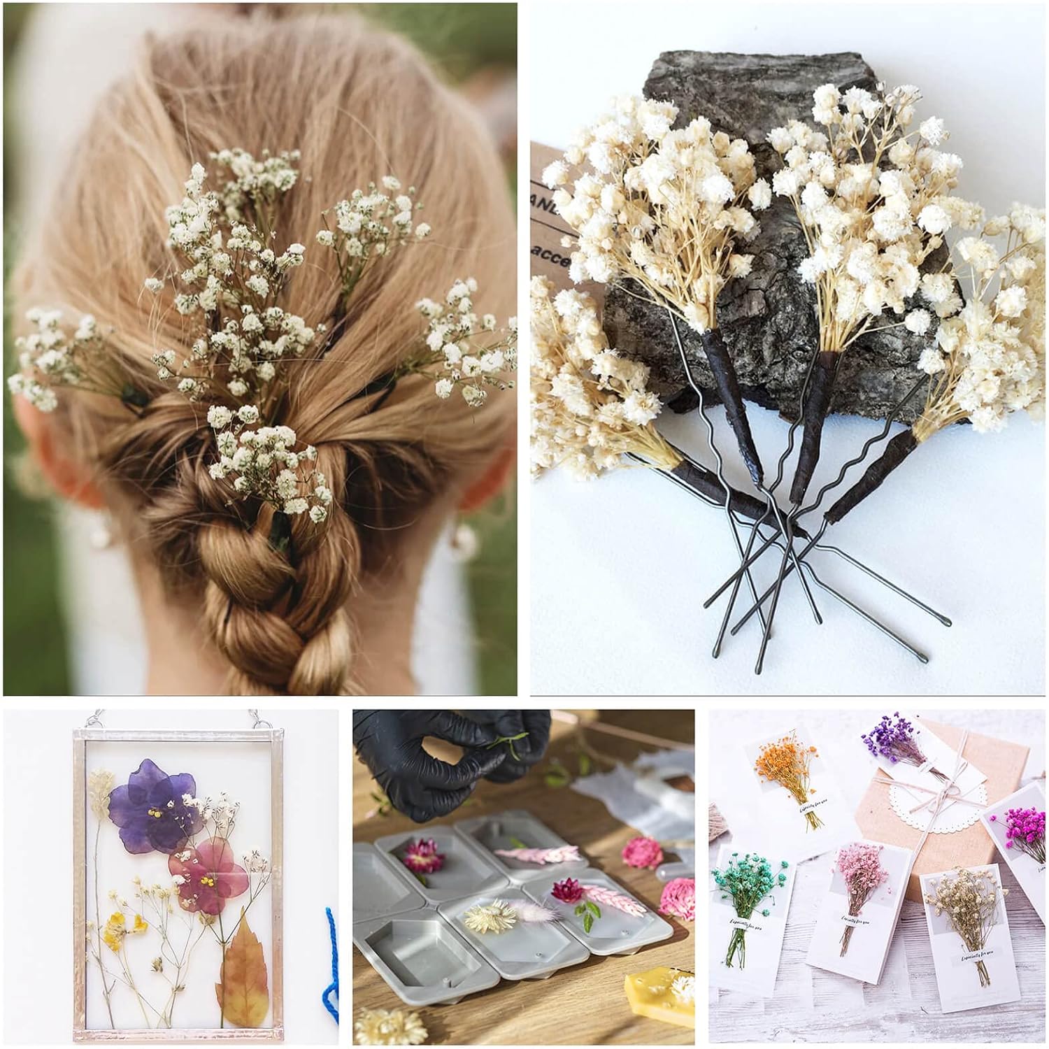 3000+ Mini Dried Baby's Breath Flowers, 6'' Natural Ivory White Flowers for Resin Art Craft DIY, 65Pcs Pressed Gypsophila Bouquet Present for Valentine's Day, Wedding Wreath, Card Making, Home Decor
