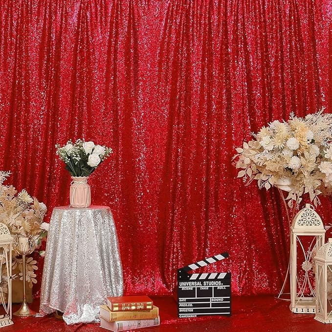 Eternal Beauty Red Sequin Backdrop, 6x6 Ft Glitter Background Curtains for Christmas Shimmer Photography Party Wedding Birthday Back Drop Decor