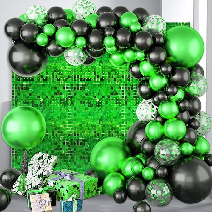 24PCS Green Shimmer Wall Backdrop, Laser Square Sequin Photo Backdrops Panel, Glitter Wall Background for Birthdays, Weddings, Christmas, Engagements, Disco Bachelorette Party Decoration (4FTx6FT)