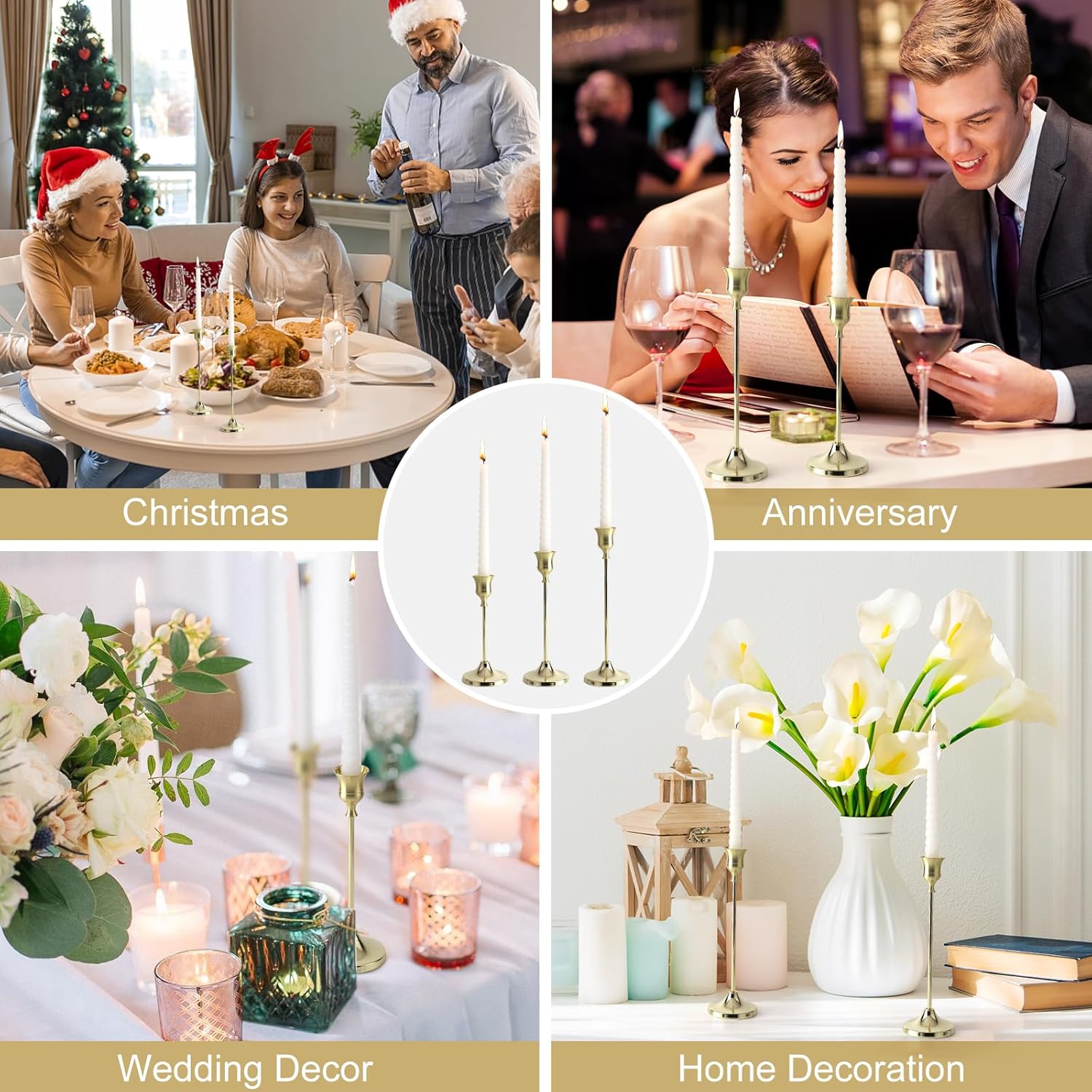 Candlestick Holders 6PCS, Metal Taper Candle Holder, Gold Candle Holders for Pillar Candles, Candle Holder for Wedding Fireplace Mantel Housewarming Gift