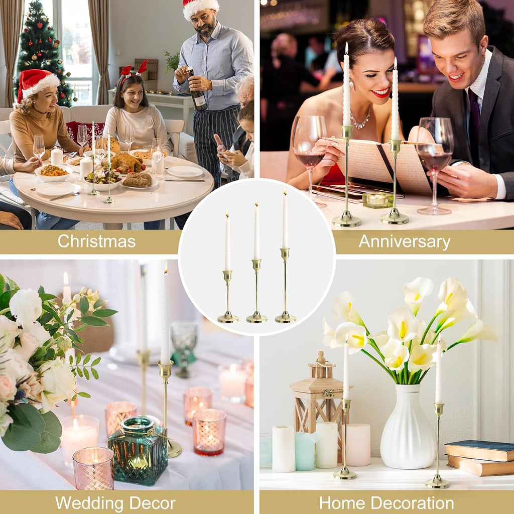 Candlestick Holders 4 Sets(12 Pcs), Gold Candle Holders with Anti-Slip Pad, Metal Taper Candle Holder, Candle Holder for Wedding Fireplace Mantel Housewarming Gift