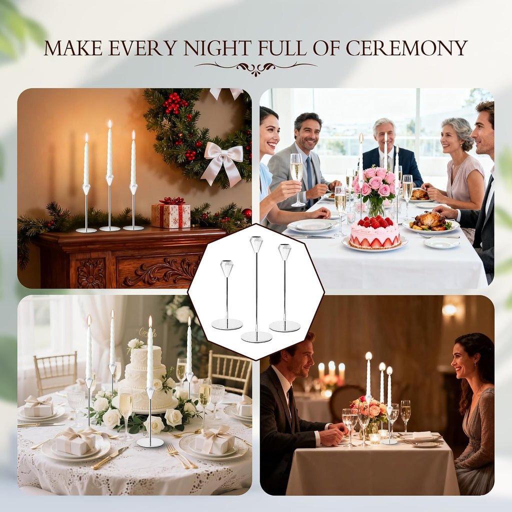 6-PC Silver Tall Candlestick Set for Dining Tables & Fireplaces, Perfect for Weddings, Holidays, Housewarming Parties and New Home DecorNew Store