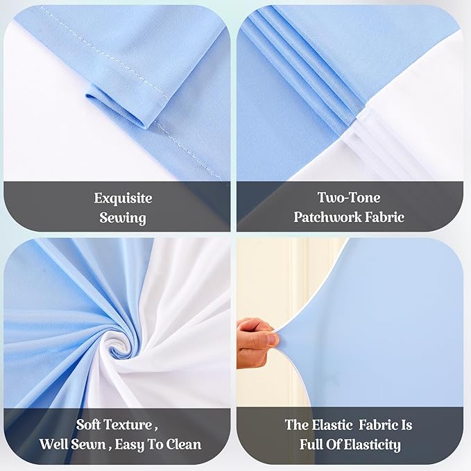 7.2FT 6FT Arch Backdrop Cover for Wedding, Set of 2 Stretchy Spandex Fitted Arch Stand Cover for Baby Shower, Birthday Party Decor, Chiara Backdrop Cover with Double-Sided Design(White, Blue)
