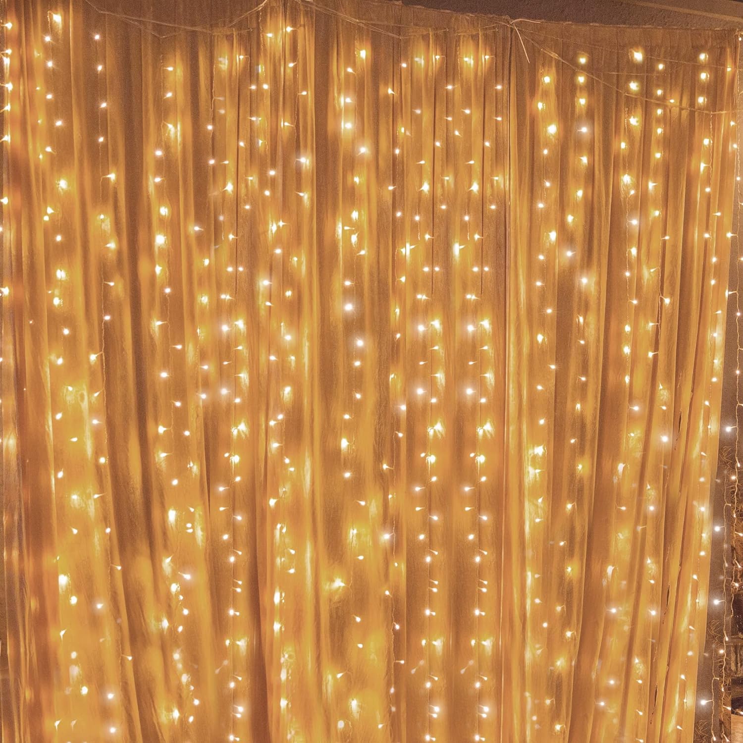 Twinkle Star 300 LED Curtain String Lights, Warm White | 8 Modes, Plug In, For Bedroom Wedding Party Birthday, Indoor Outdoor Wall Window Backdrop