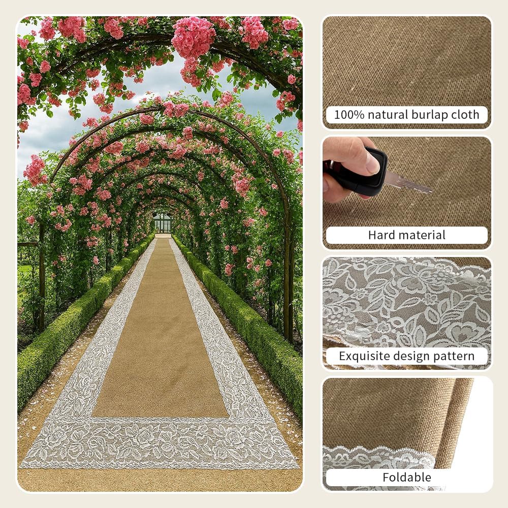 Natural Burlap Aisle Runner for Wedding Ceremony, 3ft x 33ft Wedding Aisle Ru...