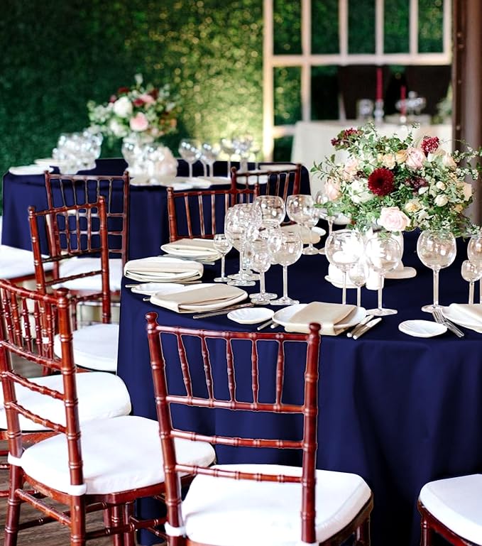 10 Packs Satin Tablecloth 120 Inch Navy Blue Round Table Cloth Silk Tablecloth Smooth Fabric Overlay Satin Table Cover Decoration for Wedding Party Banquet Events