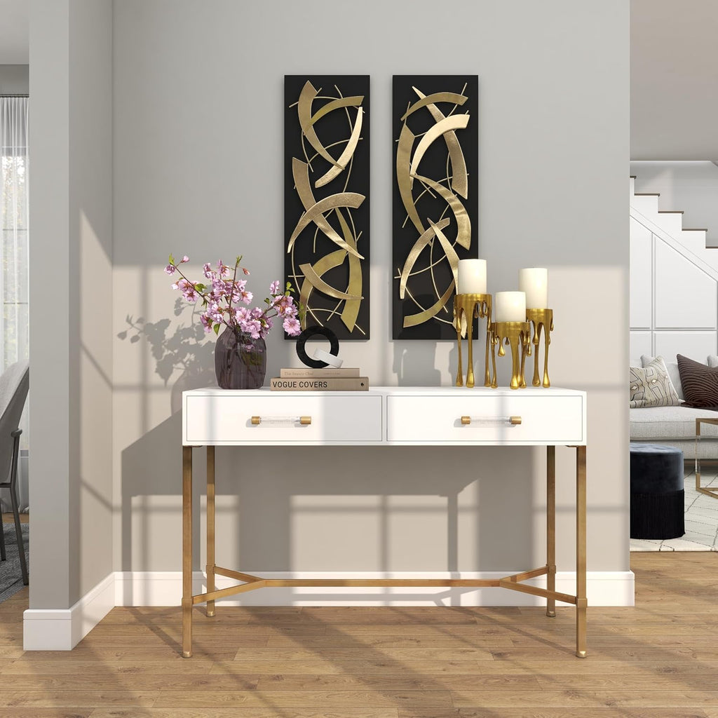 CosmoLiving by Cosmopolitan Aluminum Metal Abstract Decorative Candle Holder Melting Drip Candle Stand, Set of 3 Candlestick Holder 12", 10", 8"H, Gold