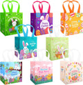 STARSIDE 8 Pack Easter Egg Hunt Bags with Handles for Kids - Reusable Non-Woven Cute Bunny Chick Carrot Tote Bags for Gift Wrapping, Easter Treats, Goodie Bags & Party Favors (7.09x5.91x7.87 Inches)