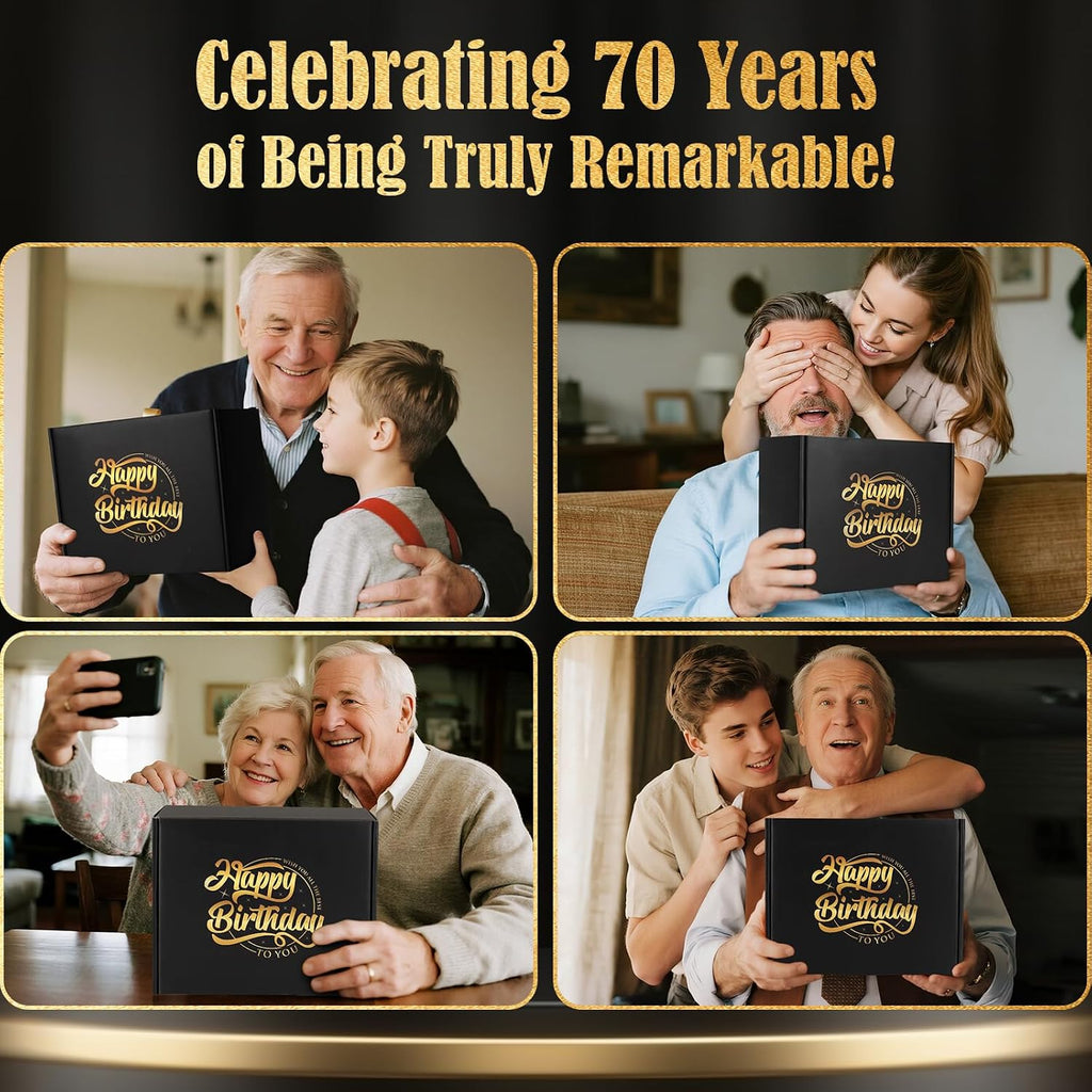 70th Birthday Gifts for Men - Unique Comprehensive Black & Gold Gift Box for Husband, Dad, Grandpa, Friends, Him