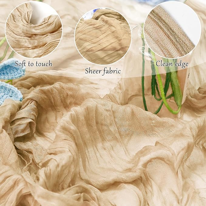 Cheesecloth Table Runner 10FT (35x120 Inch) - 10 Pack Nude Boho Gauze Fabric Cheese Cloth Table Runner Rustic Sheer Table Runners Cheesecloth for Wedding, Bridal Shower, Birthday Party Decor