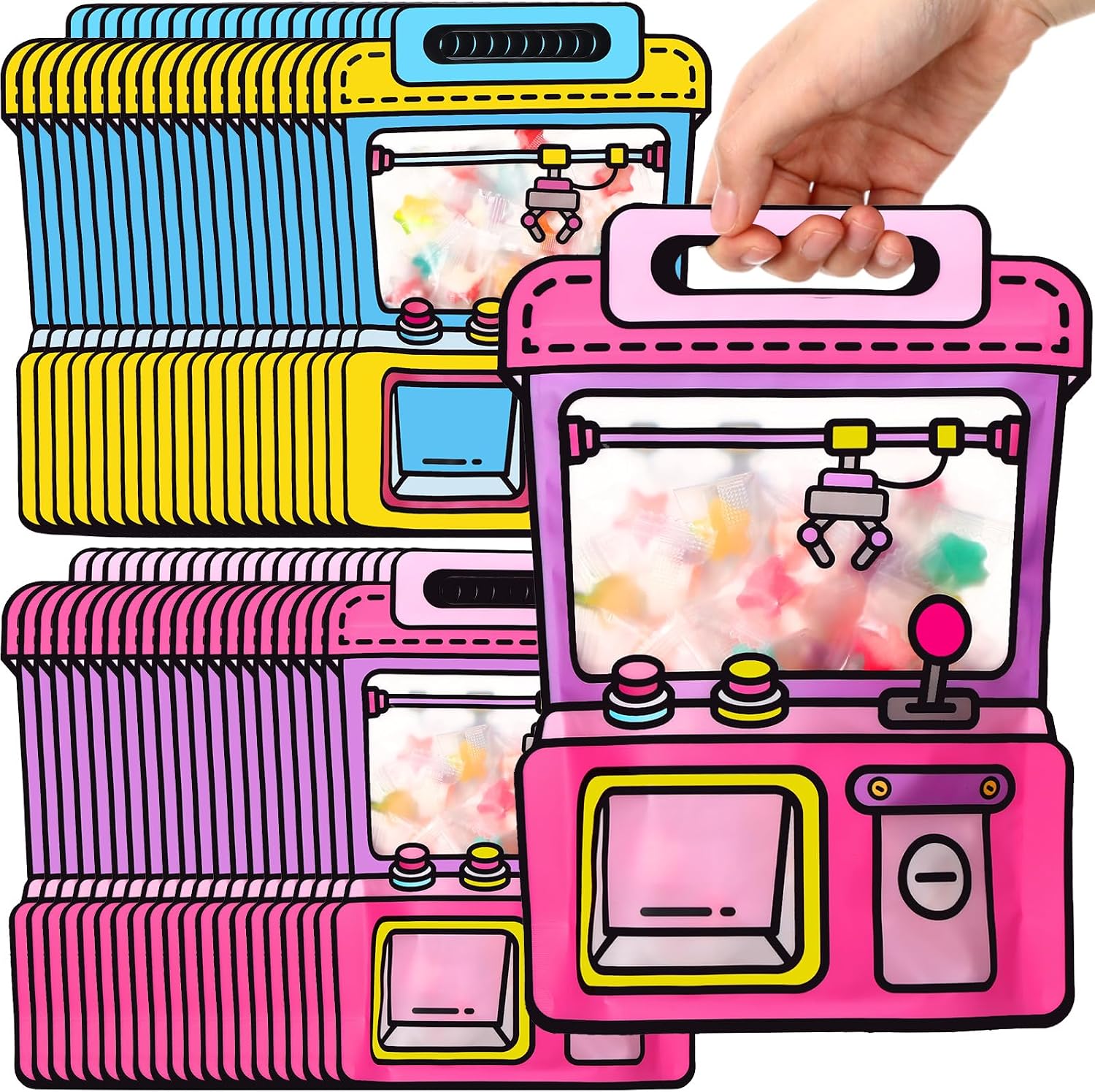 40 Pcs Goodie Bags Stuffers for Kids Birthday Goodie Bags Cartoon Snack Candy Treat Party Favor Plastic Gift Handbags Bulk with Handle for Back to School Supplies(7.2 x 8.4 Inch,Game Style)
