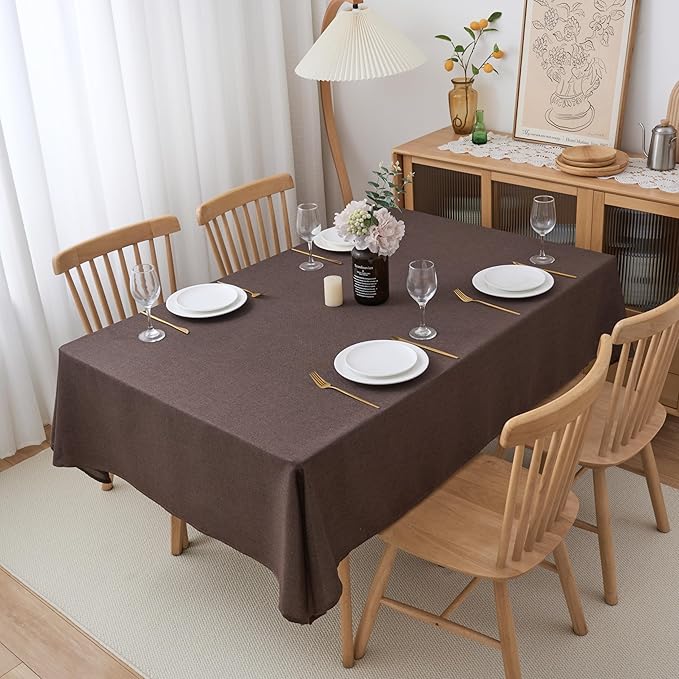 NLMUVW Brown Linen Tablecloth Rectangle, Chocolate Table Cloth Farmhouse Rectangular Table Cover for Kitchen Dining Coffee, 54 x 84 Inch