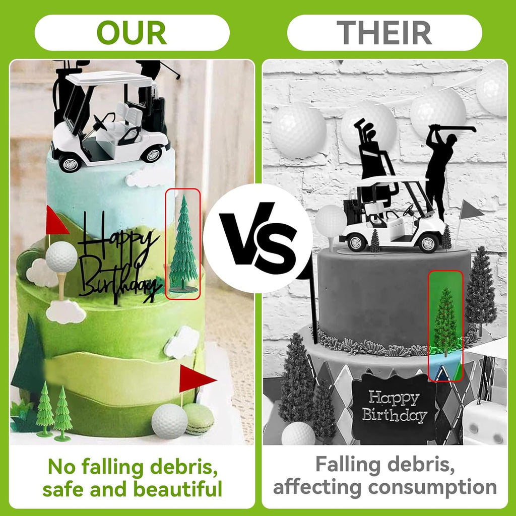 2026 New Golf Cake Decorations with Mini Cart, Clubs, Ball, Green Tree, Red Flag Cupcake Toppers, for Golf Theme Birthday Party Decoration Supplies