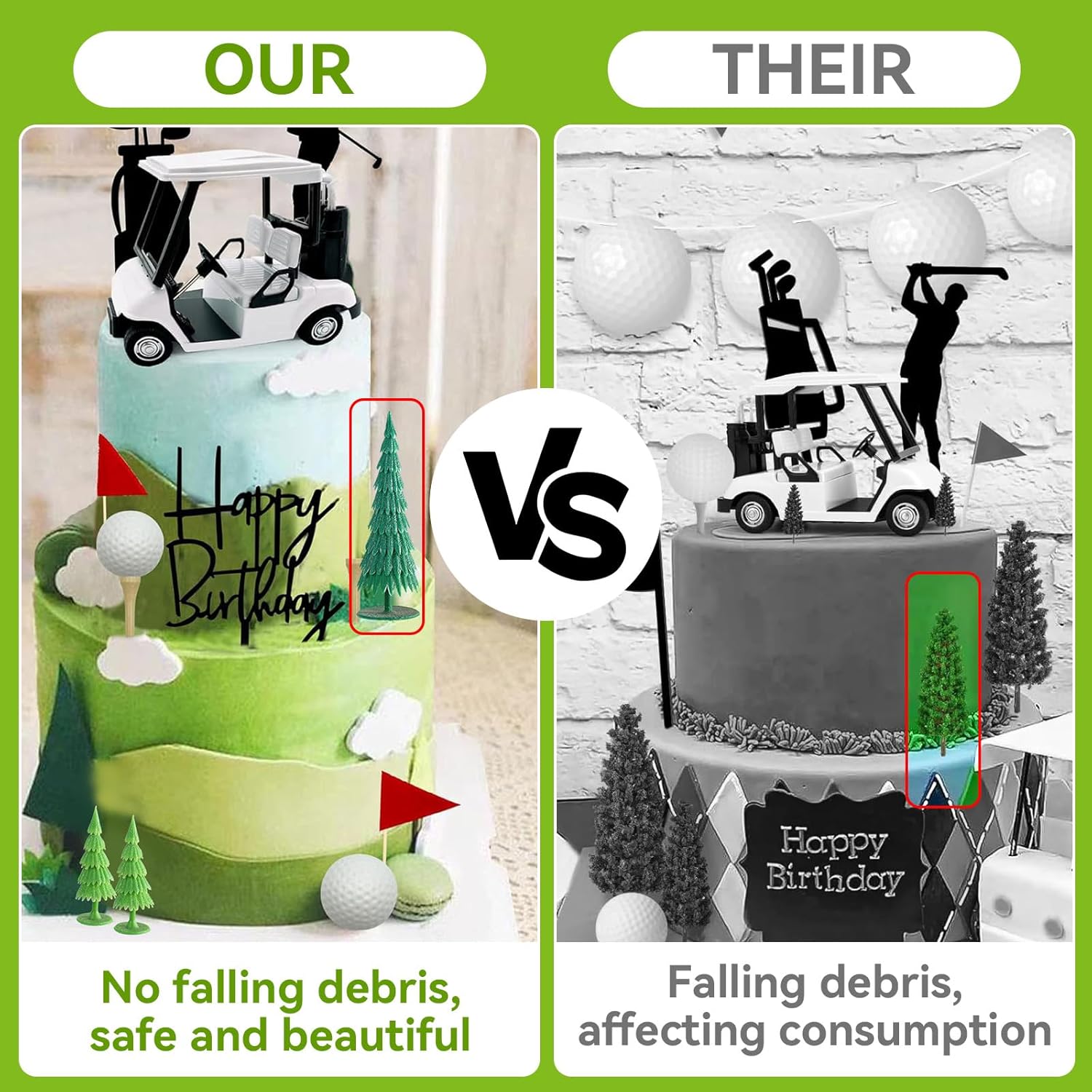 2026 New Golf Cake Decorations with Mini Cart, Clubs, Ball, Green Tree, Red Flag Cupcake Toppers, for Golf Theme Birthday Party Decoration Supplies