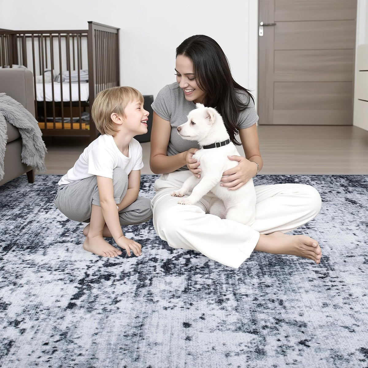 5x7 Area Rug Living Room: Modern Washable Indoor Carpet Black