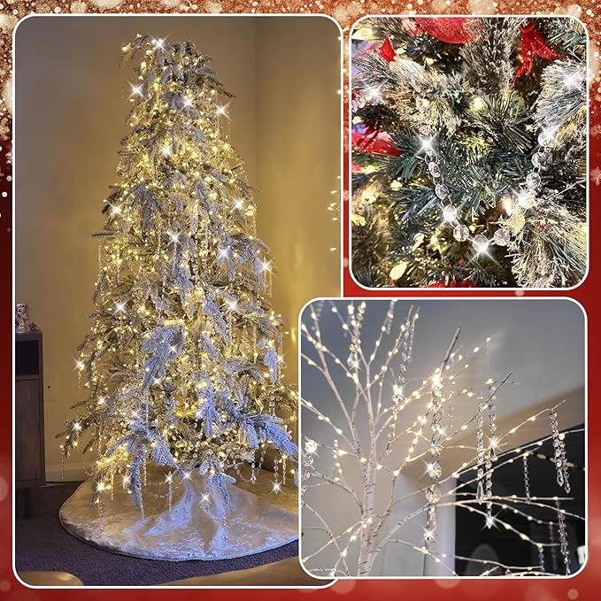 10 PCS Crystal Garland Strands, 33ft Hanging Crystal Strings for Window Curtains Doorway Decorations, Acrylic Clear Teardrop Crystal Ornaments for Christmas Tree, Wedding Party Home Chandelier Decor