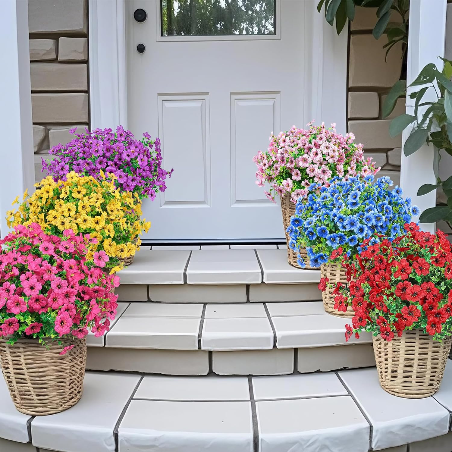 Ouddy Decor 24 Bundles Artificial Flowers for Outdoors Fake Silk Flowers UV Resistant Faux Plastic Plants for Spring Summer Garden Porch Window Box Table Vase Home Indoor Outdoor Decoration, Mixed