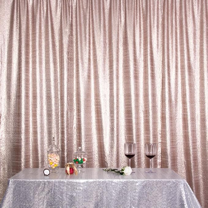 Poise3EHome 8Ft x 8Ft Champagne Sequin Backdrop, Glitter Thick Satin Sequin Background Drapes, Sequence Xmas Thanksgiving Backdrop for Wedding Party Holiday Festival Decor