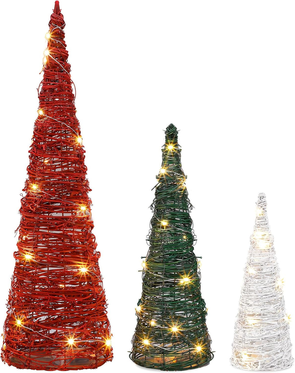jenaai 3 pcs lighted christmas rattan table tree, front angle view