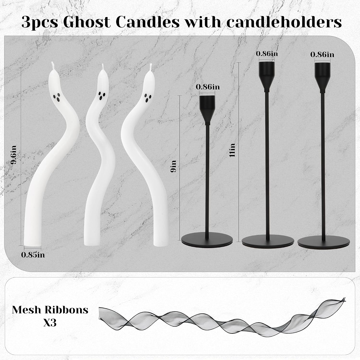 AYGXU Halloween Decorations indoor-3Pcs Twisting Ghost Candles Decor with Candle Holders,Ribbons,Vintage Candlestick Holders Decoration,Halloween centerpieces for Party Table Fireplace Decorations