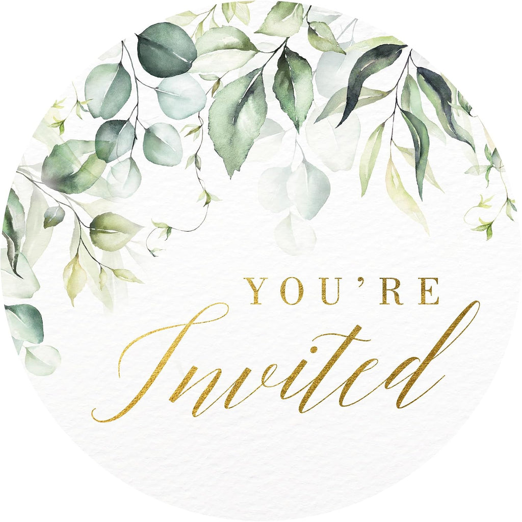 Mobiusea Creation Greenery Wedding Invitation Stickers | 1.4 inch | Gold Foil | 108pcs Waterproof Envelope Stickers for Bridal Shower, Birthday, Baby Shower and Party