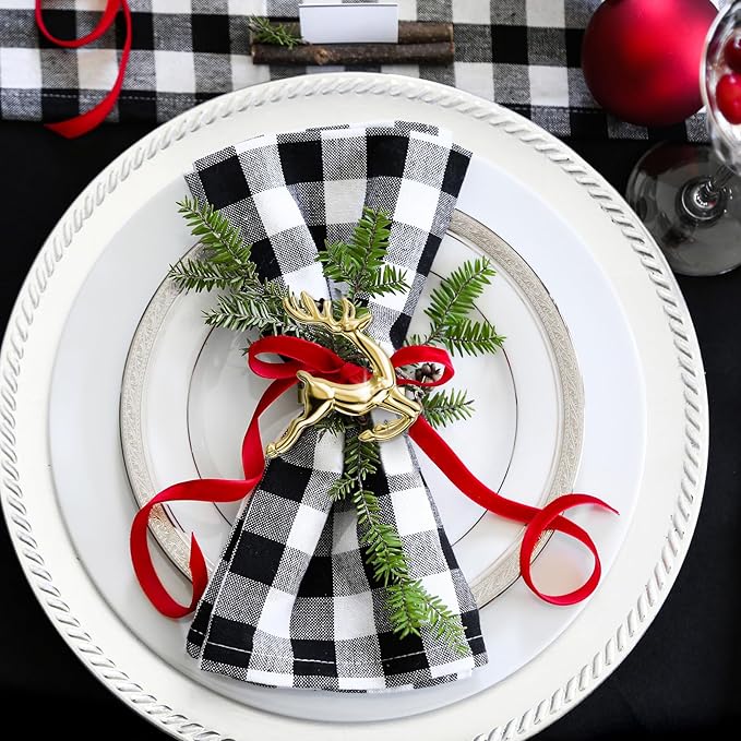 ZeeDix Gold Reindeer Christmas Napkin Rings Set of 24, Napkin Holder Ring for Christmas Dinner Table Decor Cloth Napkins, Wedding Receptions, Holiday Party, Banquet and Home Kitchen