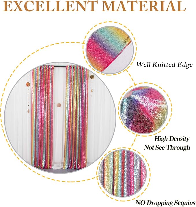 ShiDianYi Sequin Backdrop Rainbow 2 Panels 4FTx6FT Backdrops for Photoshoot Sequin Curtains Backdrop Wedding Anniversary Birthday Background