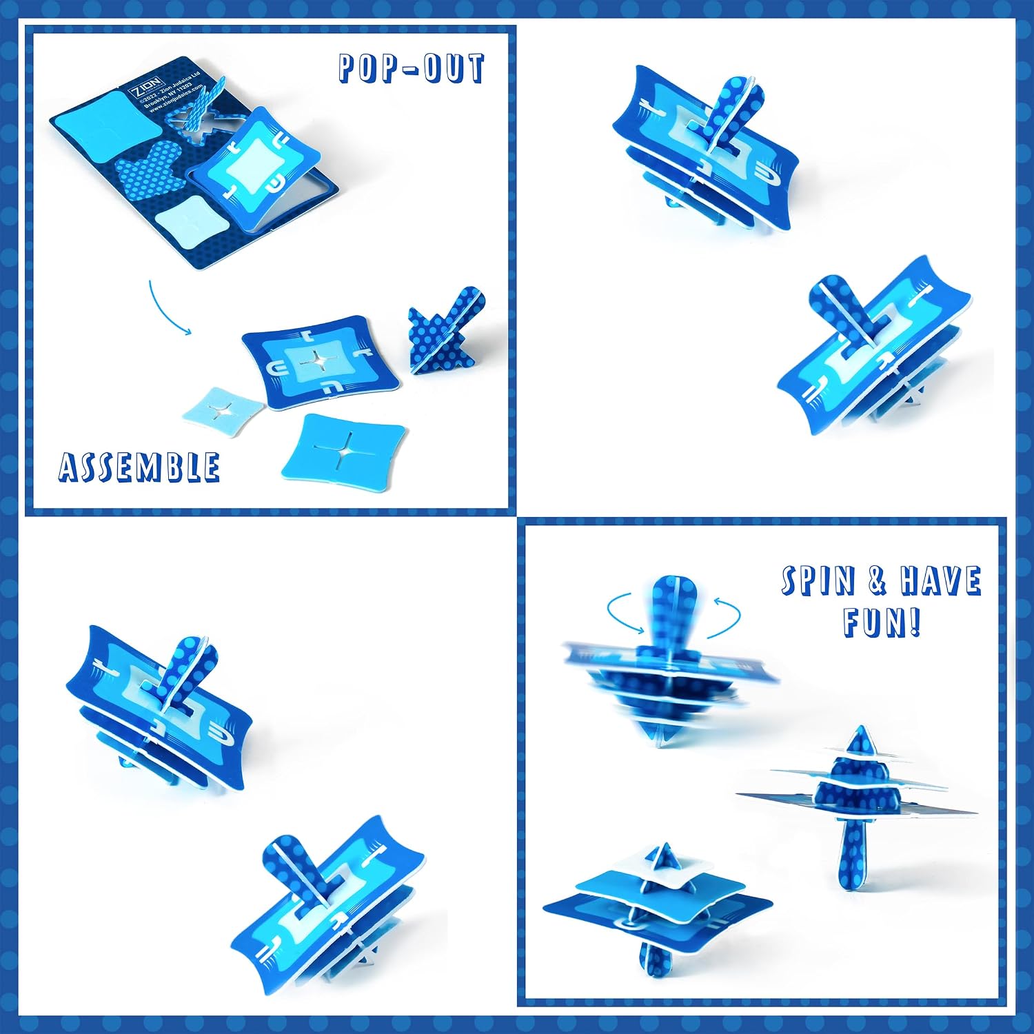 Hanukkah Candles for Menorah Box of 45 Tri-Color Blue Tapered Ribbed Style Quality Wax with Prayer Card & DIY Dreidel - Fits Standard Menorahs – Enough for All 8 Nights - by Zion Judaica