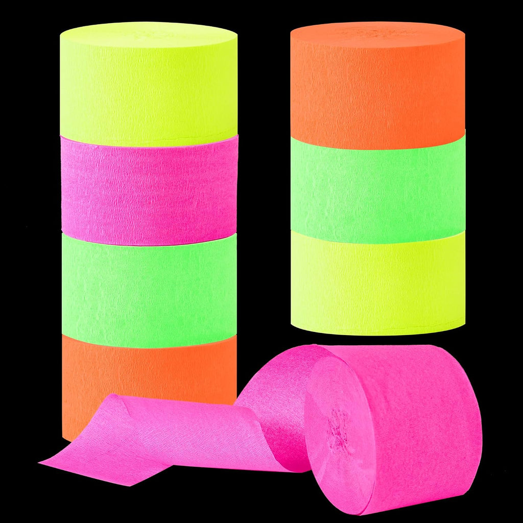 656feet Glow in The Dark Party Supplies Neon Streamers Black Light Party Decorations, 8 Rolls Glow Crepe Paper Streamer Reactive Fluorescent Blacklight Party Supplies for Neon Party, Birthday