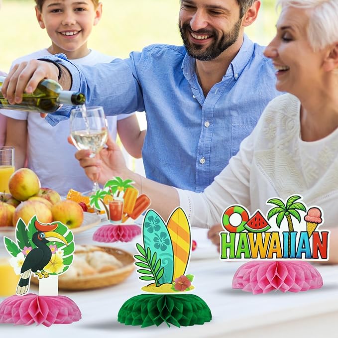 12Pcs Summer Honeycomb Hawaii Table Centerpieces Luau Aloha Table Toppers Tiki Honeycomb Centerpieces Tropical Flamingo Table Decorations for Beach Pool Luau Birthday Wedding Party