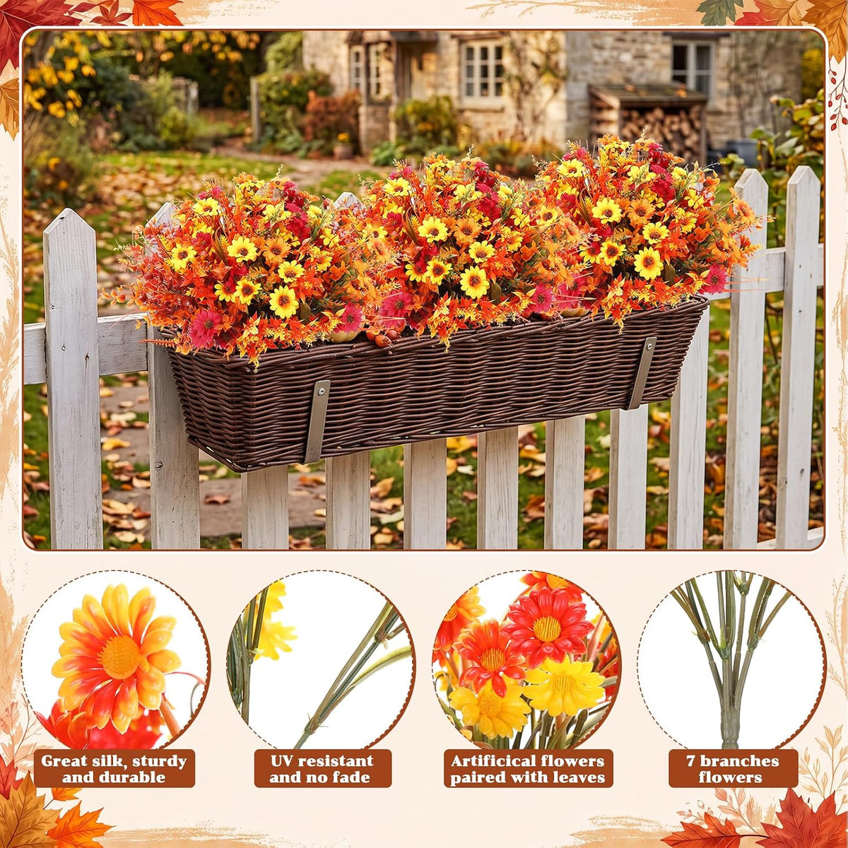 zeyune 64 bundles artificial fall flowers bulk fake, close-up detail
