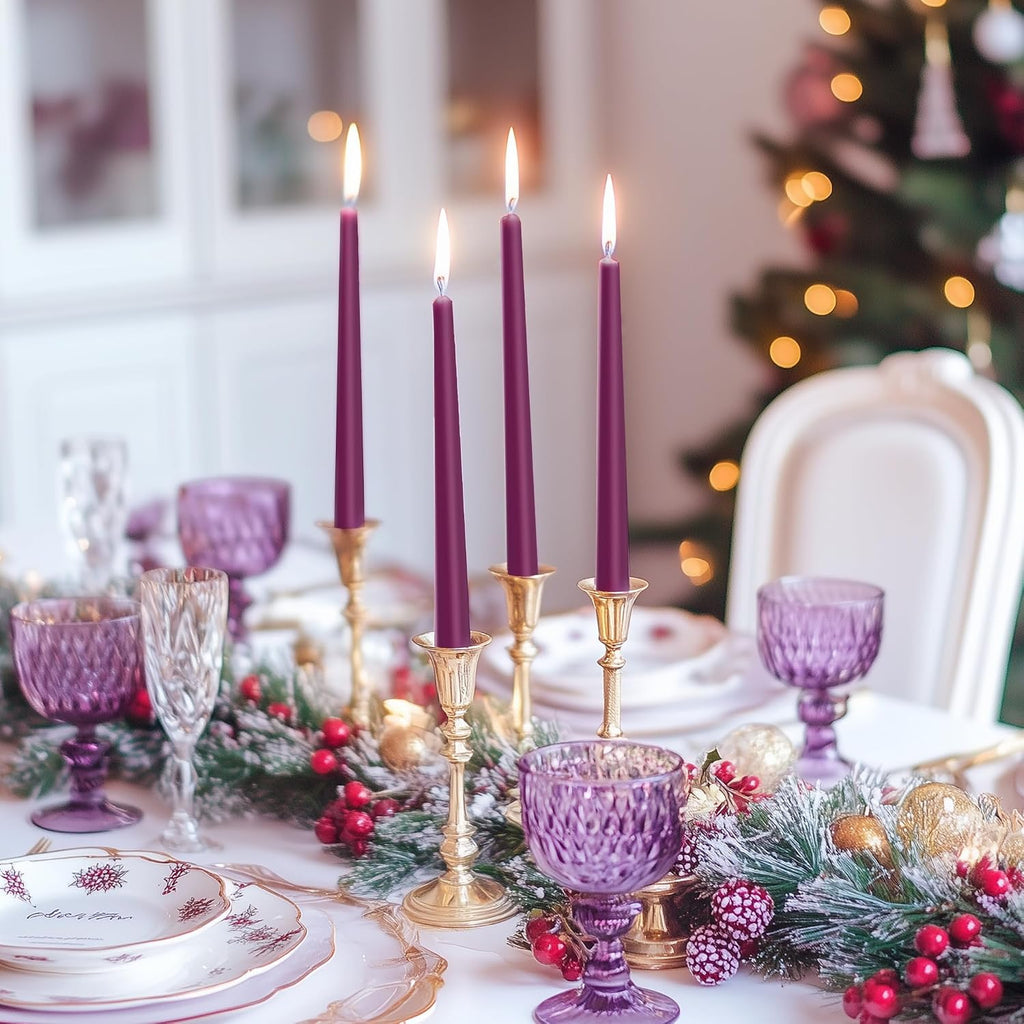 KONNI 0.87×10 Inch Purple Taper Candles, Unscented and Smokeless Tall Candlesticks, 10 Pack Tapered Candles with Cotton Wicks, Long Burning, Ideal for Weddings, Dinner Parties, and Home Décor