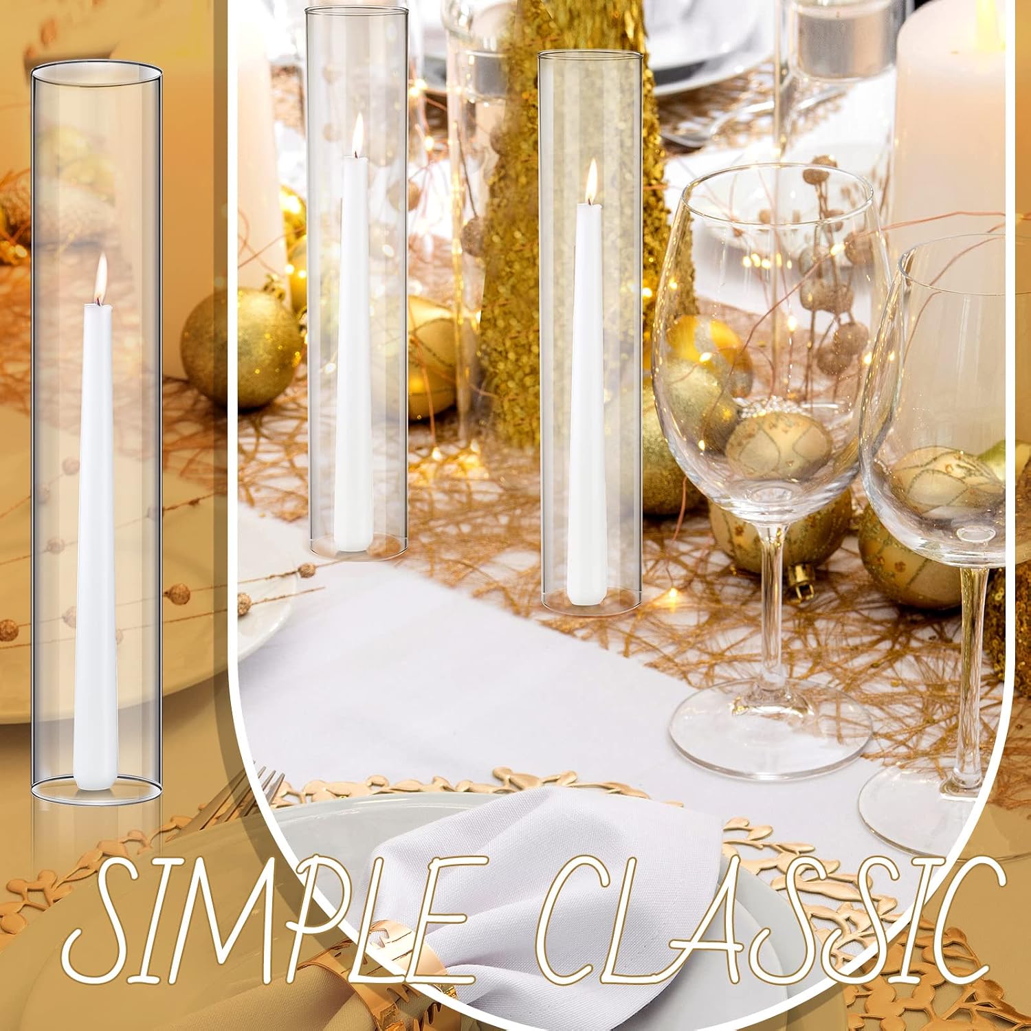 Treela 6 Pcs 2.5" W x 14" H Hurricane Candle Holder Sleeve Bottomless Glass Cylinder Candleholder Sleeve Tall Candle Glass Cover Clear Open Ended Shade Chimney Tube Cover for Pillar Taper Lamp