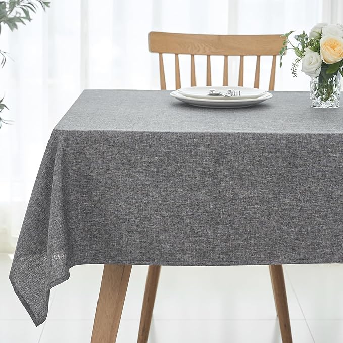 maxmill Rectangular Tablecloth Linen Texture Stain Proof Waterproof Wrinkle Free Spillproof Washable Fabric Table Cloth Farmhouse Tablecloths for Dining Room Party Holiday, 60 x 140 Inch, Dark Grey