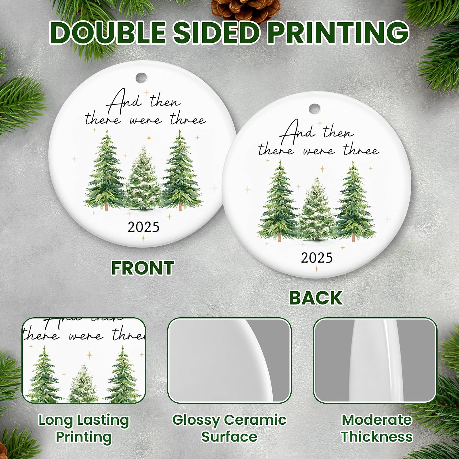OASSIE Baby's First Christmas Ornaments 2025 - Glass Christmas Ornaments 2025 for Tree Decorations - Gifts for New Mom Dad Parents Couples, Family of Three, Pregnancy Announcement for Grandparents