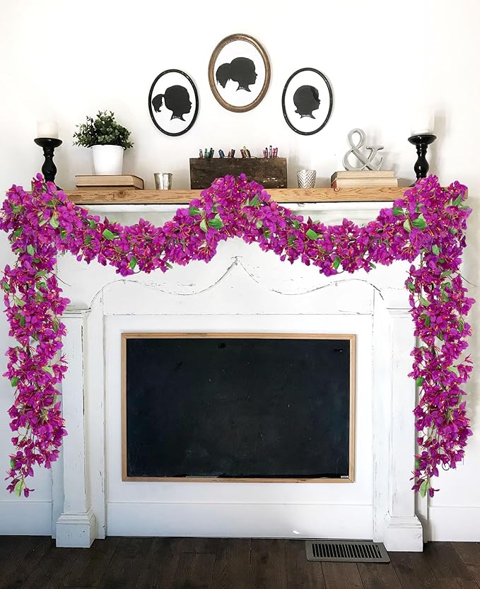 Briful 6ft Purple Bougainvillea Flower Garland – Artificial Silk Floral Vine with Built-in Hook Faux Flower Garland for Backdrop Table Wall Wedding Party Home Decoration