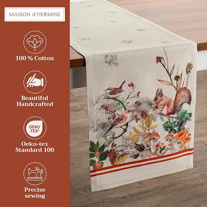 Maison d' Hermine Table Runner 100% Cotton Double Layer Table Runners 72 inches Long for Thanksgiving Christmas Decorations Home Kitchen Dining Party Wedding (Recolte, 14.5" x 72")