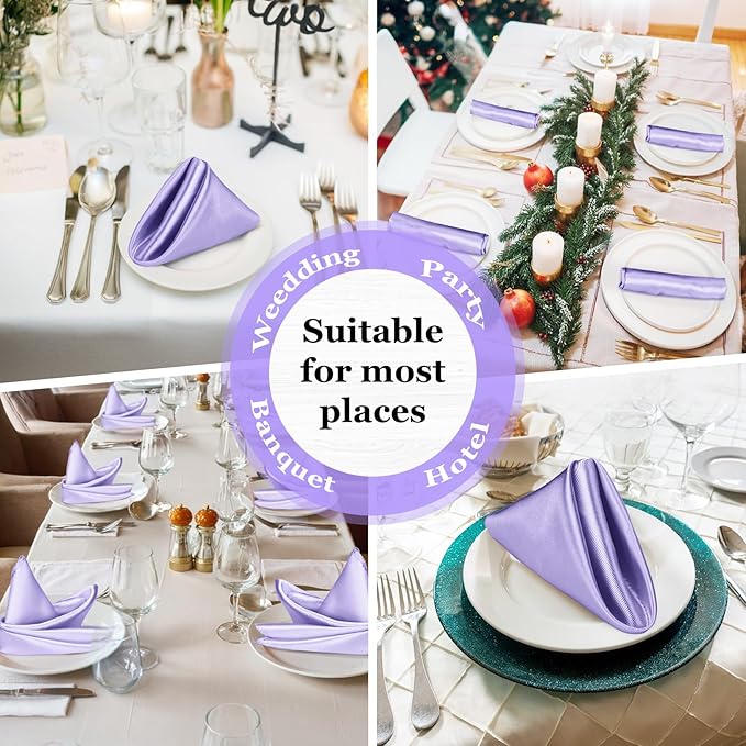 Bailarina 80 Pack Lavender Satin Napkins,17x17 Inches Wedding Napkins Square Soft Silky Table Napkins Bulk Decorative Elegant Cloth Napkin for Party Decoration, Banquet,Wedding,Graduation