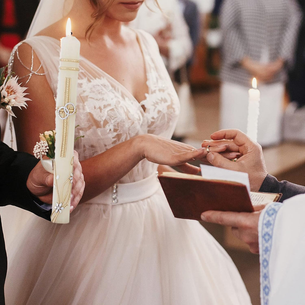 Needzo Wedding Unity Candle Set for Ceremonies, Gold Tone and Silver Toned Ornate Centerpiece Candles, 3 Pieces Included