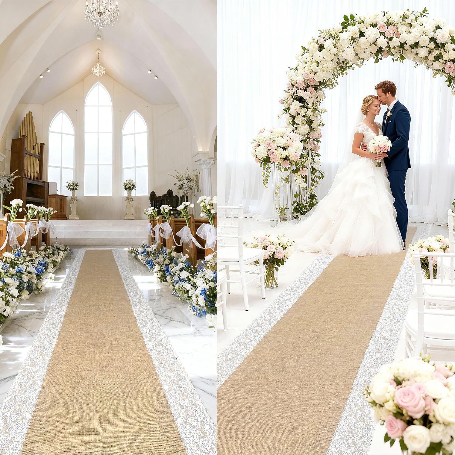 3ft x 20 ft Wedding Aisle Runner Outdoor for Wedding Ceremony with Lace Jute Rustic Natural Burlap Decorations Beach Garden Church Reception Craft Decor