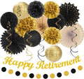 Black Gold Women-Men Happy-Retirement Party-Decorations - 21pcs Celebration Banner,Paper Streamers Lanterns Honeycomb,Tissue Flowers Pom Poms Fan, Classroom Backdrop Supplies Garland Decor Huglony