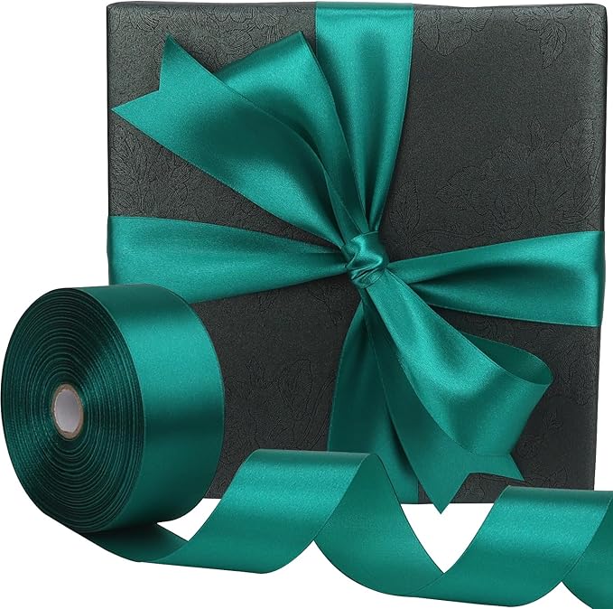 Teal Solid Satin Ribbon 1-1/2 Inch 50 Yards Solid Polyester Fabric Ribbon for Gift Wrapping Wedding Christmas Baby Shower Birthday Party Decoration Handmade Immortal Flower Craft