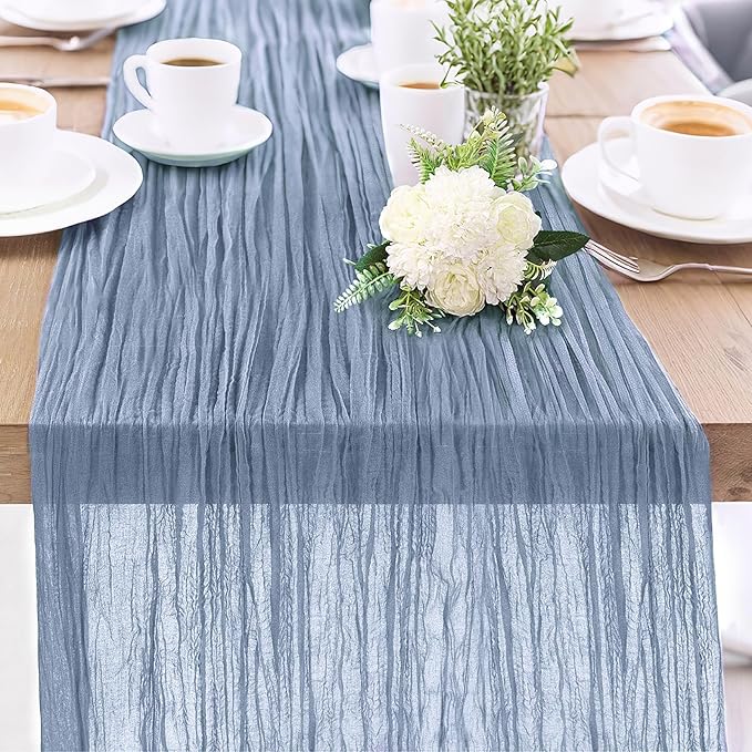 1-Pack Dusty Blue Cheesecloth Table Runners – 10FT (35x120 Inch) Boho Rustic Gauze Fabric Cheese Cloth Table Runner for Weddings, Baby Showers, Bridal Shower, Farmhouse & Birthday Party Decor