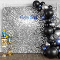 Qcity Silver Shimmer Wall Backdrop 36PCS, Black Back Not See-Through Design, Square Sequin Glitter Backdrop Panel, Perfect for Outdoor Events, Birthdays, Wedding and Party Decoration
