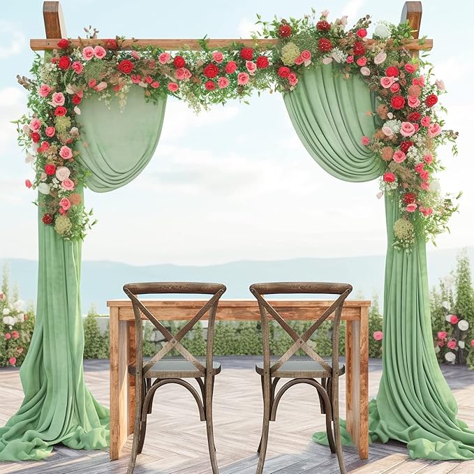 Sage Arch Drapes for Wedding Arch Draping Fabric Sheer Backdrop Curtain for Ceremony Bridal Party Decor 6 Yards 19Ft Length x 28" Width 1 Panel