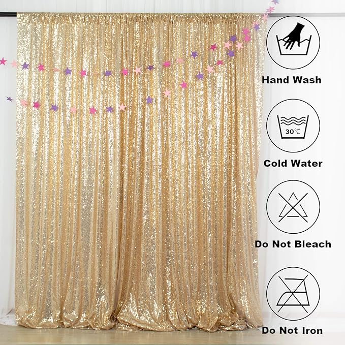 ShinyBeauty Champagne Gold Sequin Backdrop - 2 Panels, 7Ft x 7Ft, Sparkly Glitter Backdrop for Parties/Prom Backgrounds
